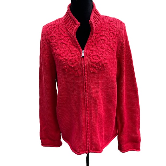 Liz Claiborne Sweaters - Liz Claiborne Women’s Cardigan Cable Knit Sweater. Size Lg. Bright Red